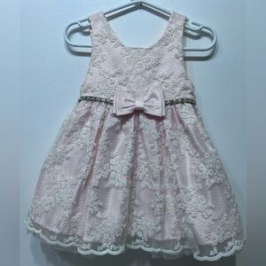 American Princess Pink Lace Dress w/ Front Bow & Rhinestone waist Size  24months
